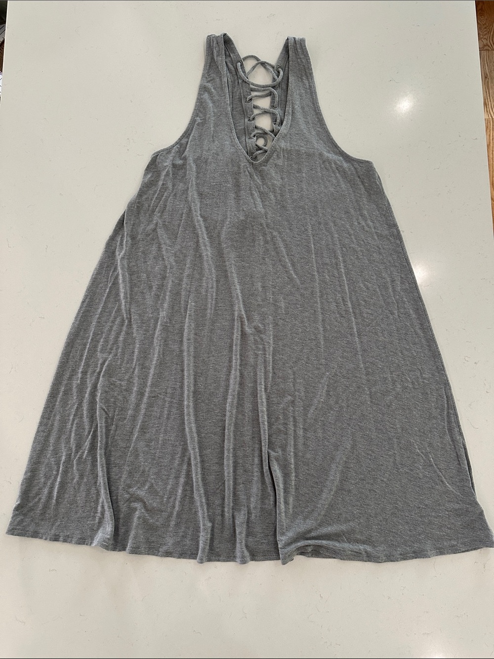 American Eagle Outfitters Gray Lace-Up Back Swing Dress